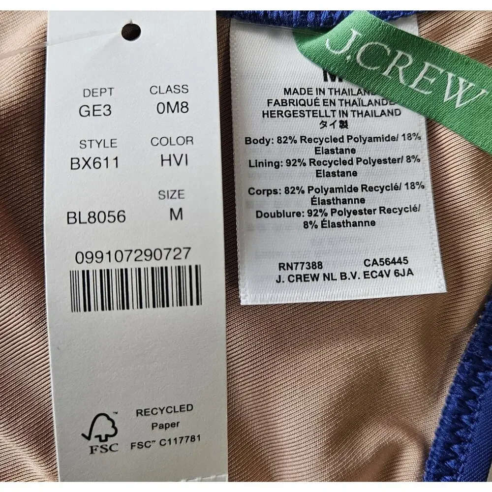 J. CREW Women's Size M Heritage Bikini Top Scoop Neck Blue Lined NEW NWT